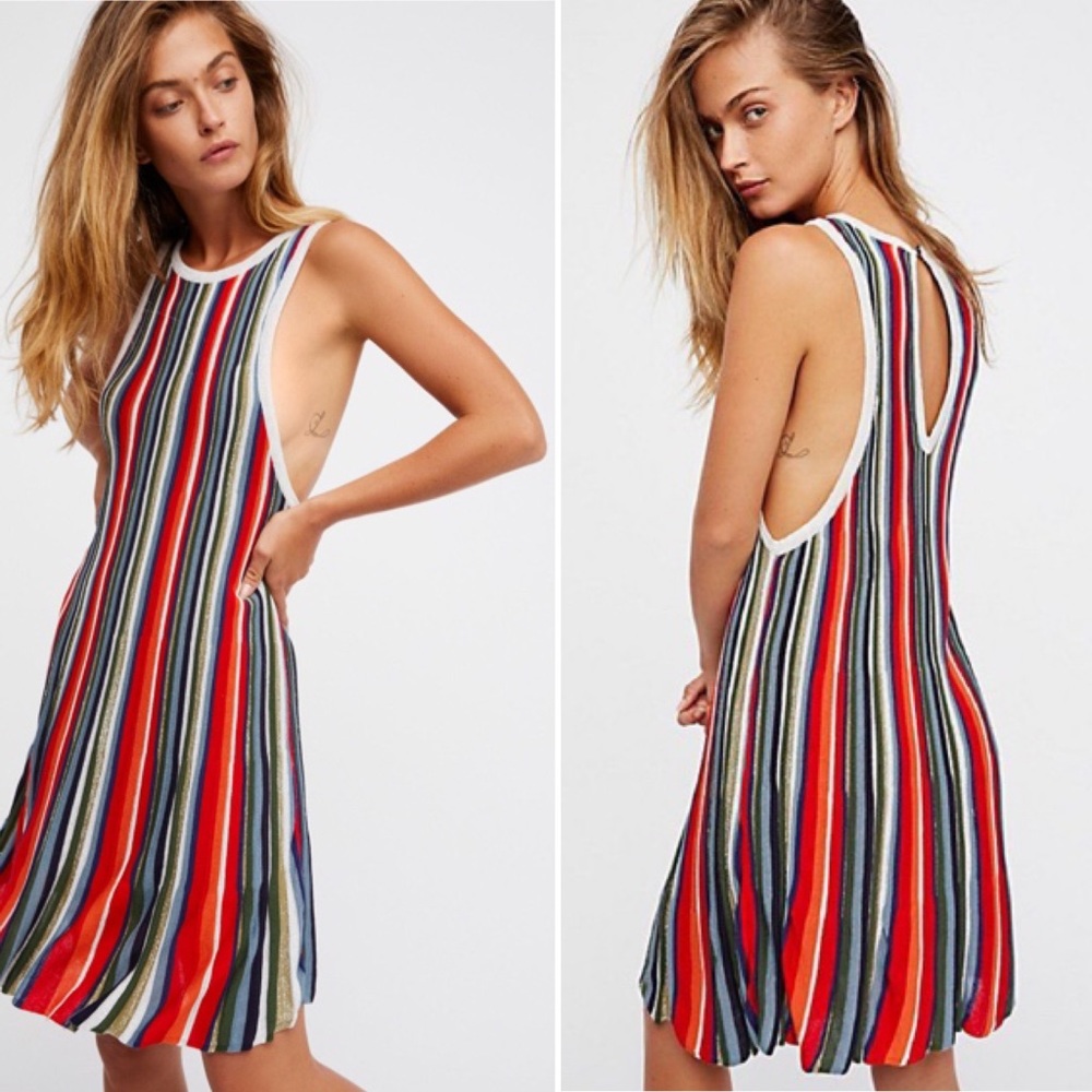 Free People Striped Midi Dress in Red, Blue, Green, Black, White